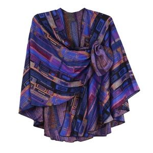 Rapti 100% Cashmere Rectangle Stripes Reversible Loop Shawl (#10) PURP/ROY